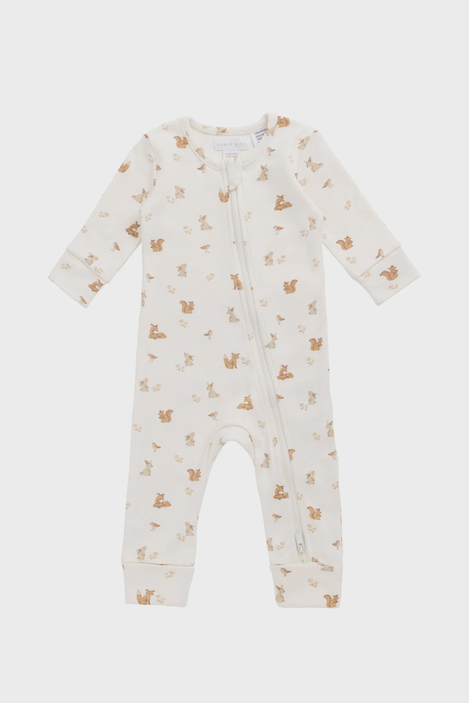 Organic Cotton Reese Zip Onepiece - Forest Friends 0-3m