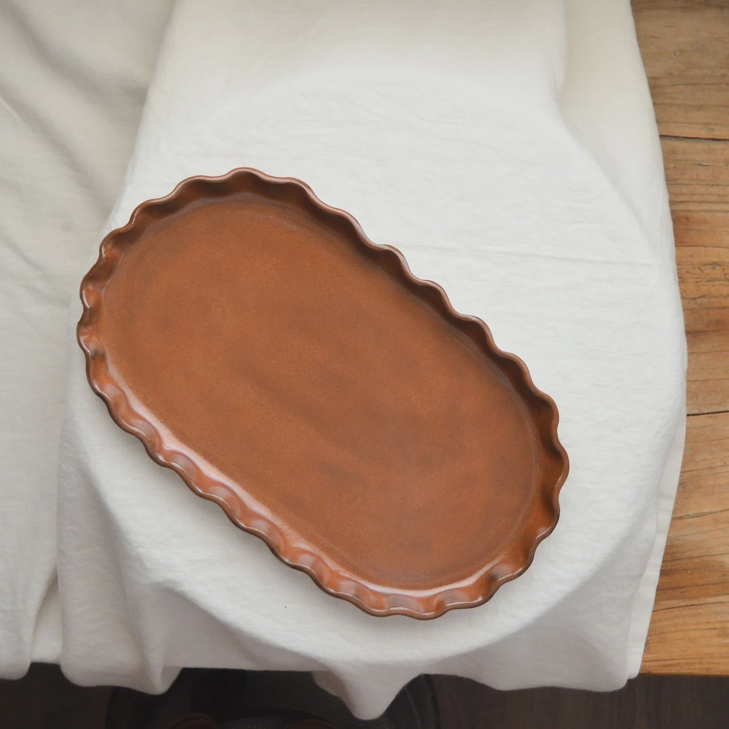 Kim Wallace Ruffle Medium Oval Platter Cocoa 35 x 21 x 2cm