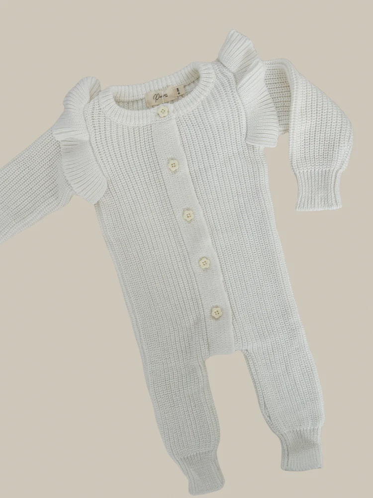 Long Flutter Ribbed Romper Milk Newborn