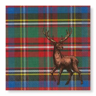 Manor Road Luncheon Napkin Stag On Tartan 20pk