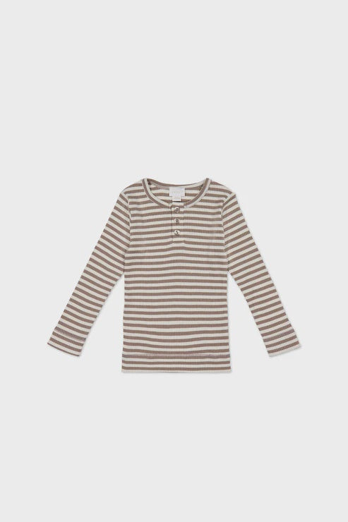 JK Organic Cotton Modal Long Sleeve Top - Narrow Stripe Tweed/Cloud 6-12m