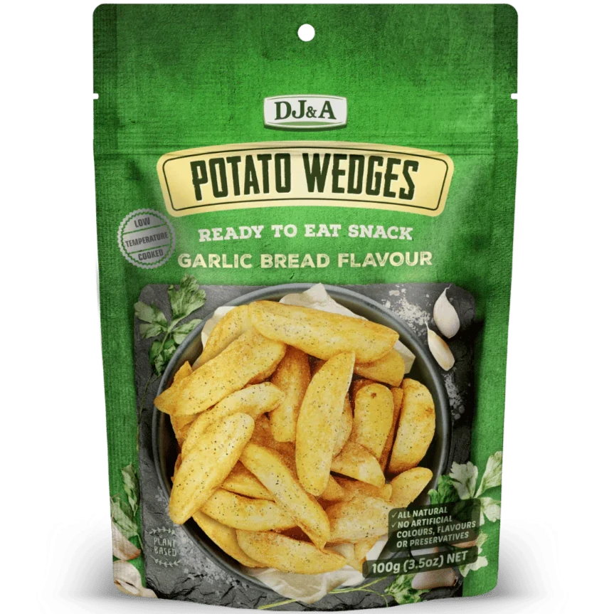 DJ&A Potato Wedges Ready To Eat Snack Garlic Bread Flavour 100G