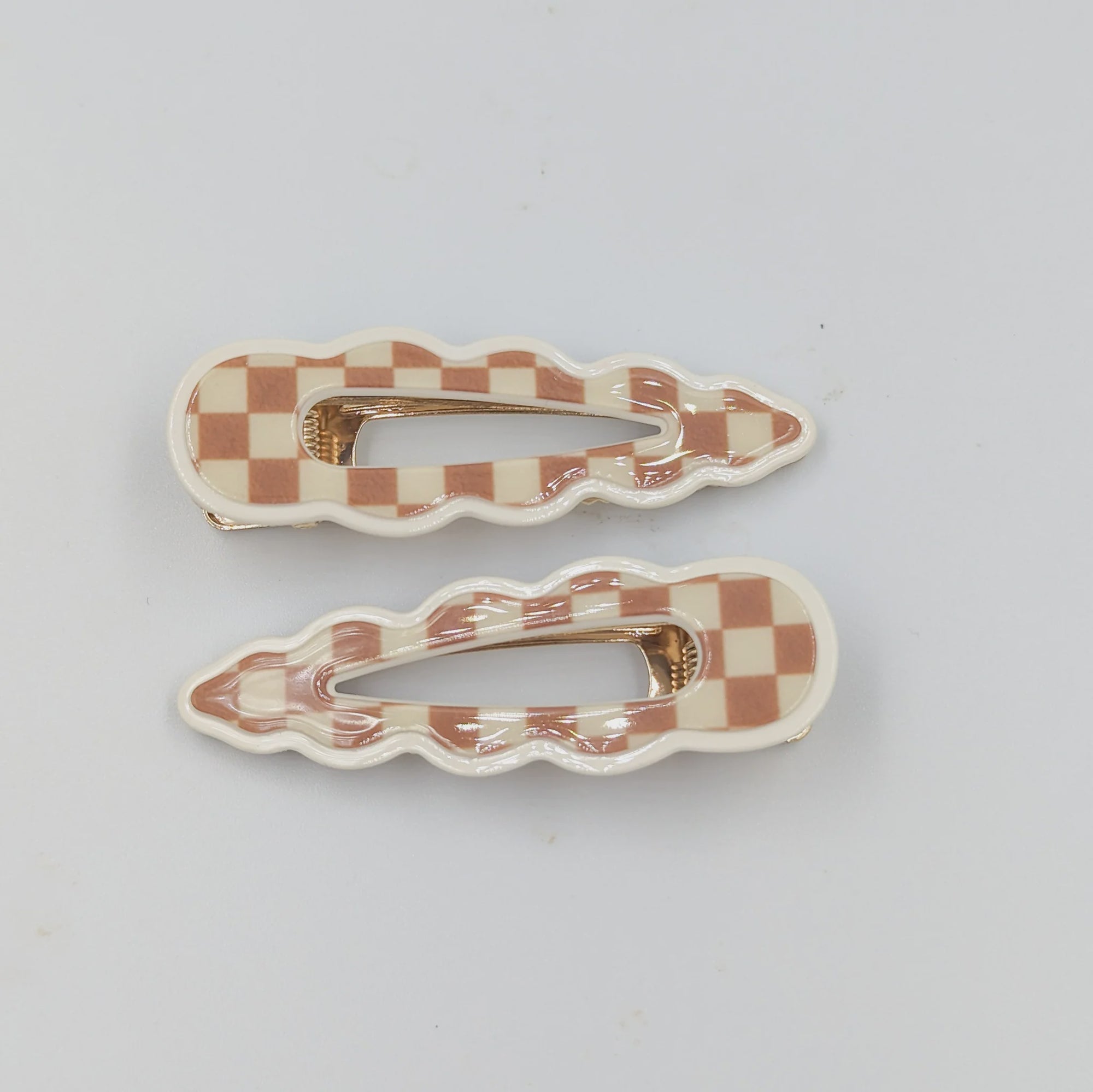 Cassia Clips Brown and White Checker