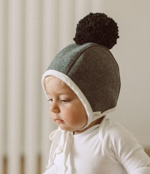 Baby Wool Pom Pom Bonnet - Stormy 6-12m