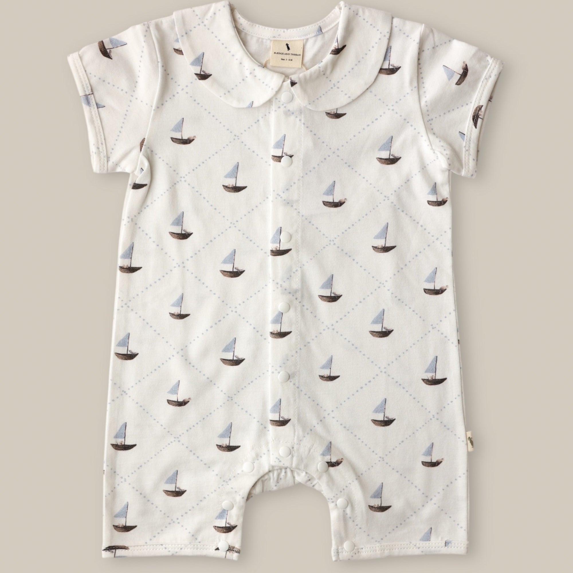 F&T Short Sleeve Romper Sailboat 3-6M