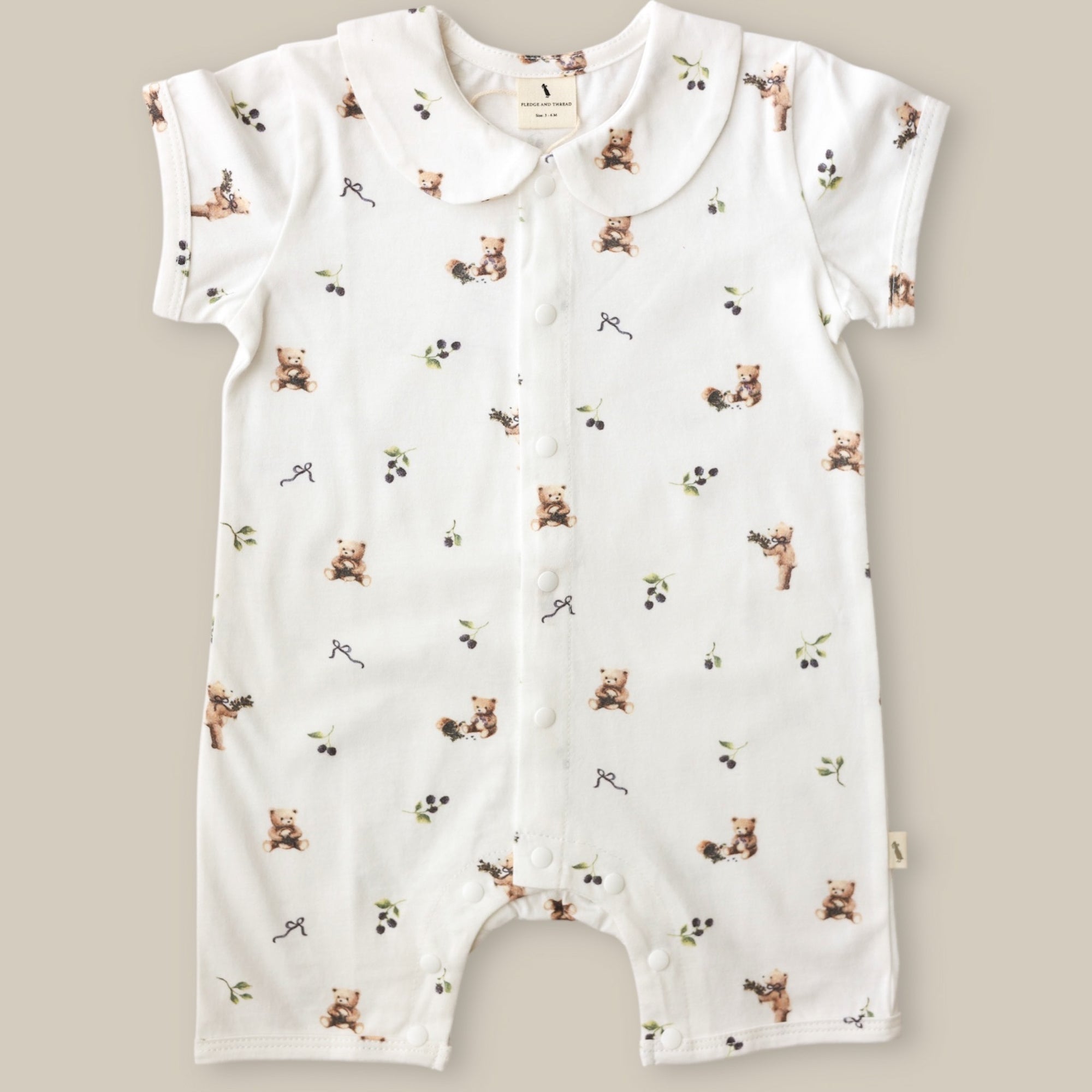 F&T Short Sleeve Romper Bear with Berries 6-12M