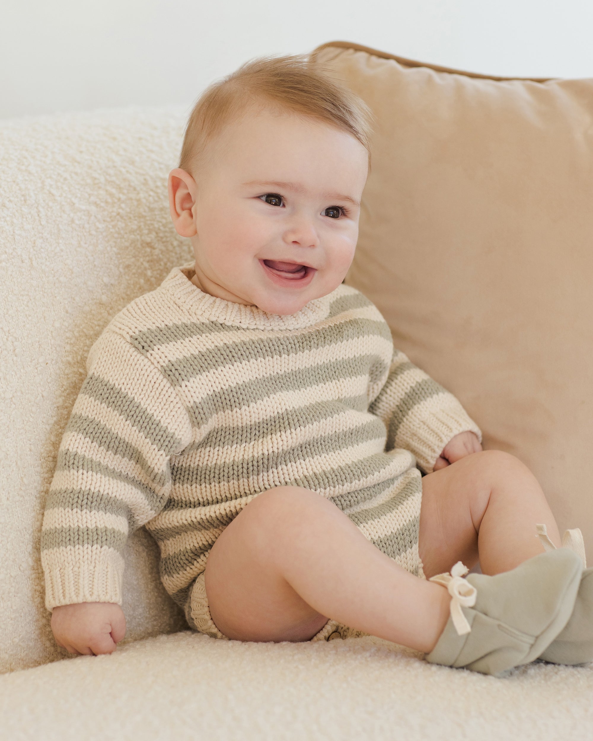 Quincy Mae Rex Romper Fern Stripe 6-12m