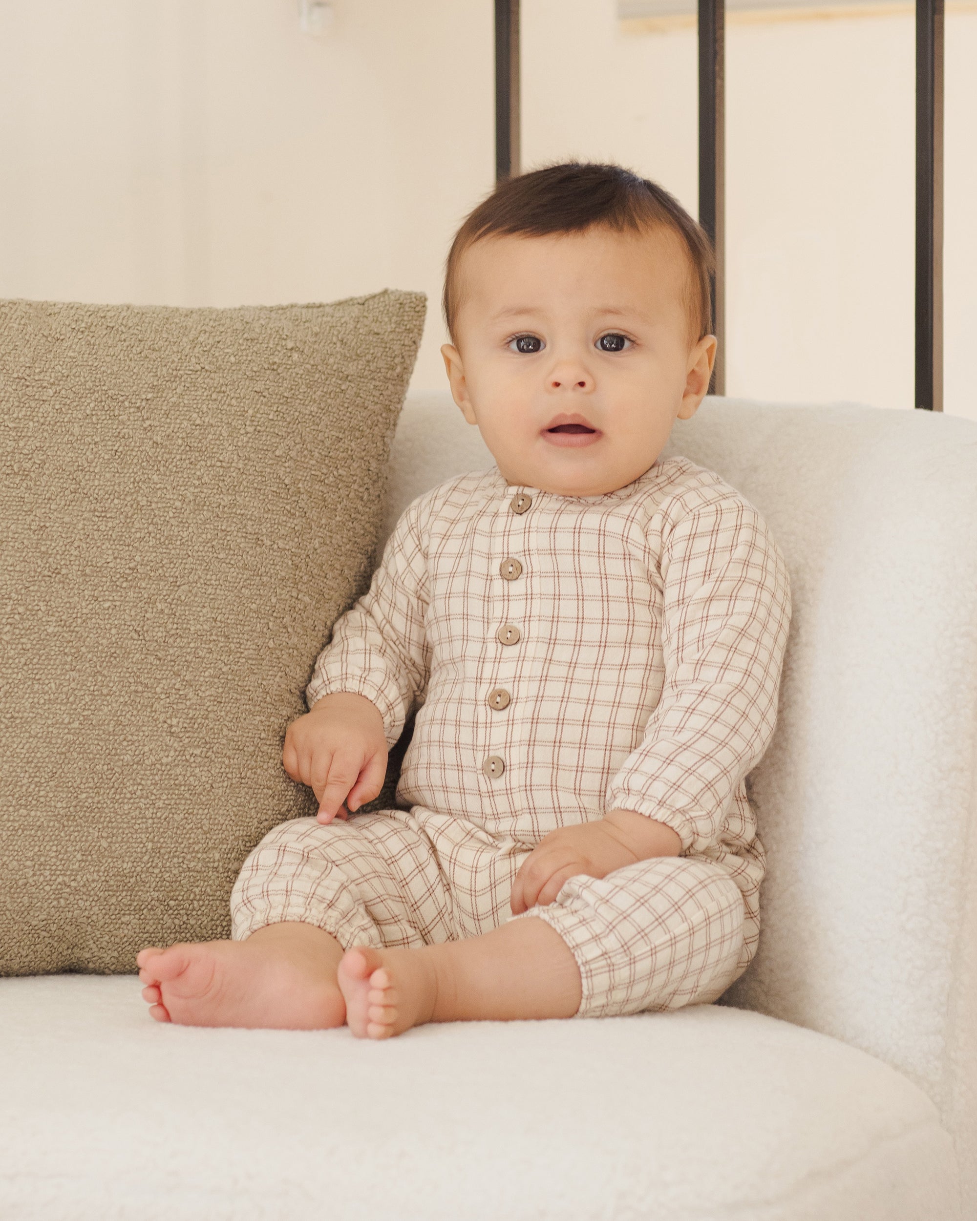 Quincy Mae Muslin Jumpsuit 3-6m Cedar Check