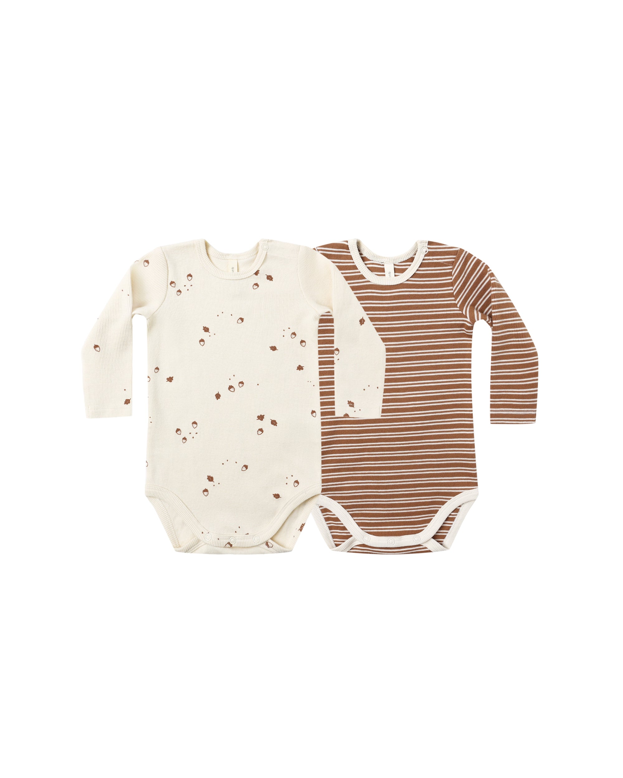 Quincy Mae Ribbed Bodysuit 2 pack Cedar Micro Stripe, Acorns 3-6m