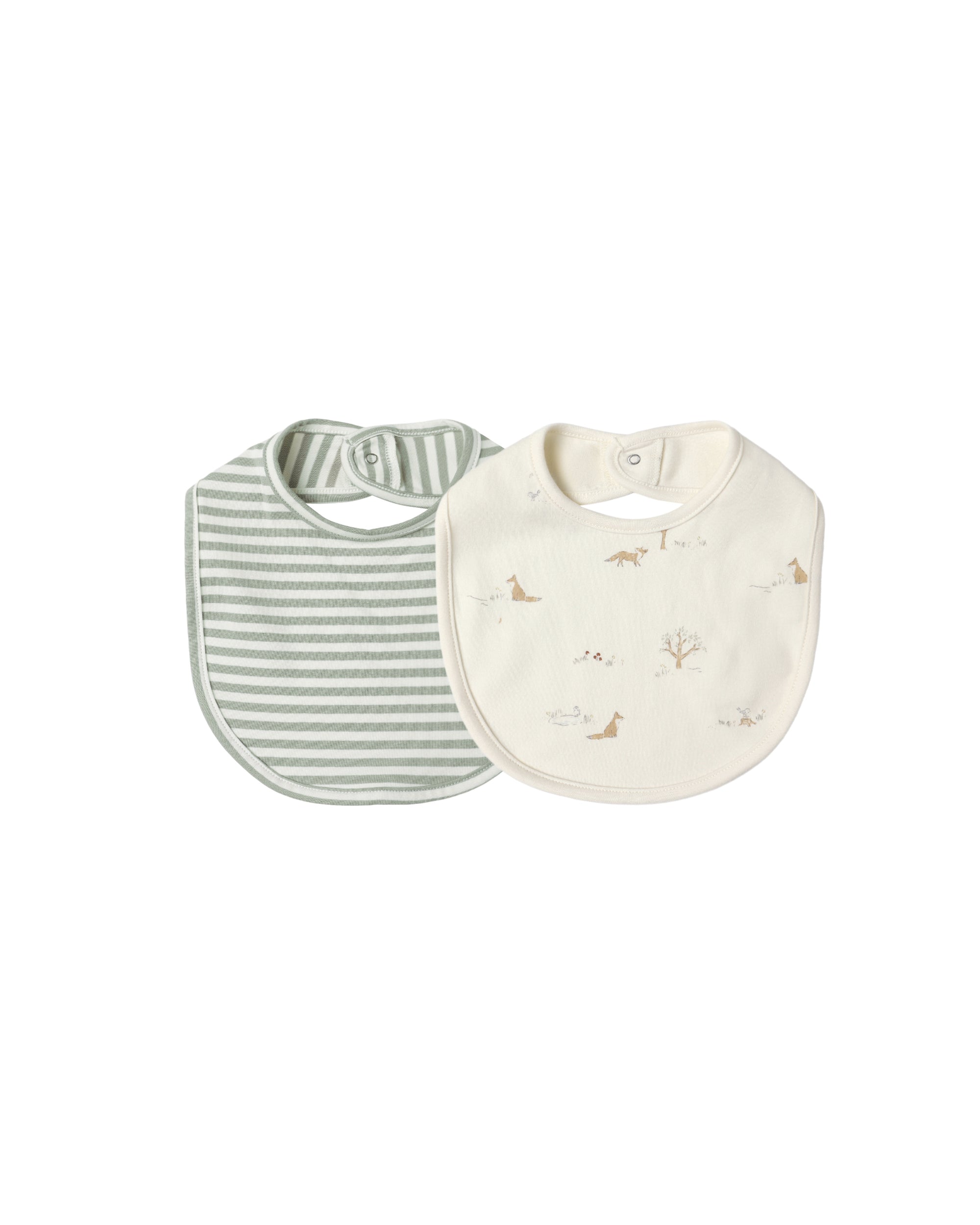 Quincy Mae Jersey Snap Bib, 2 Pack Fox Land Fern Stripe