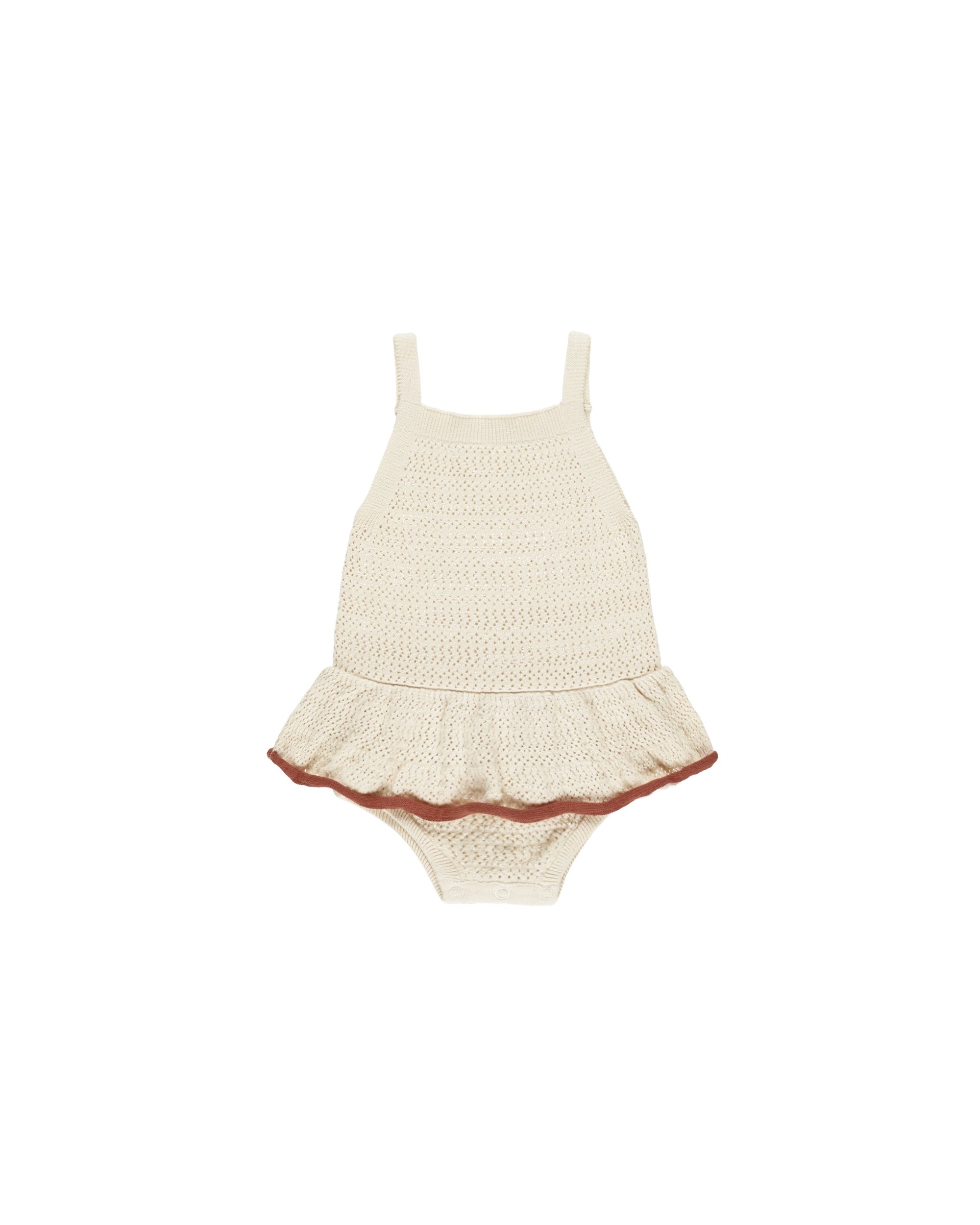 Rylee & Cru Crochet Ruffle Romper Natural