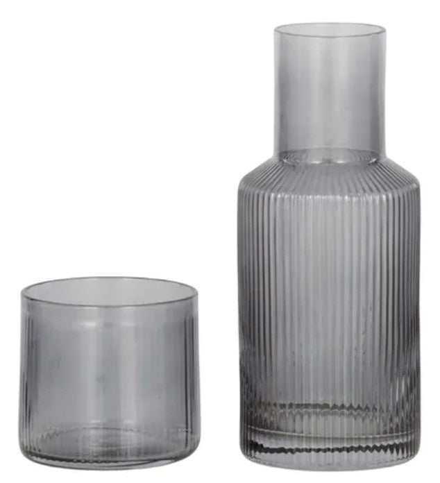 Mya Rib Carafe/Glass Set 7.5x17cm Grey