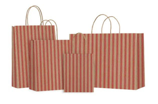 Gift Bag Rustic Stripe Spice Red 160x200x80mm