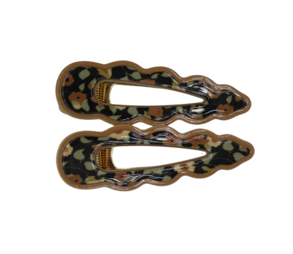 Cassia Clips Black and Tan Floral