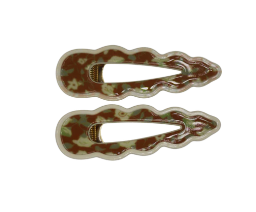 Cassia Clips Tan and Beige Floral