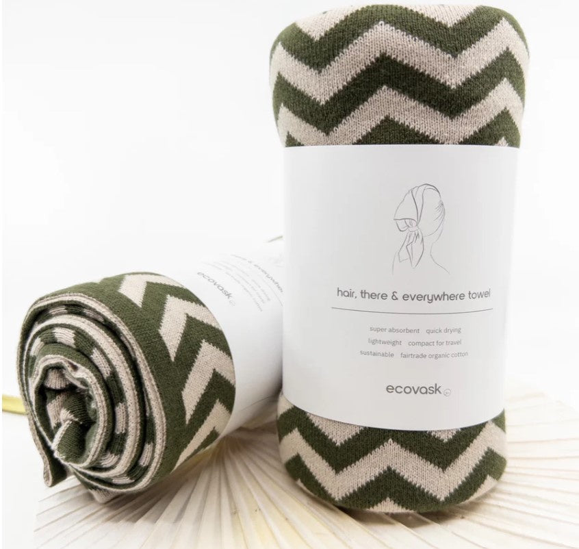 Ecovask Hair, There & Everywhere Towel - Olive Chevron