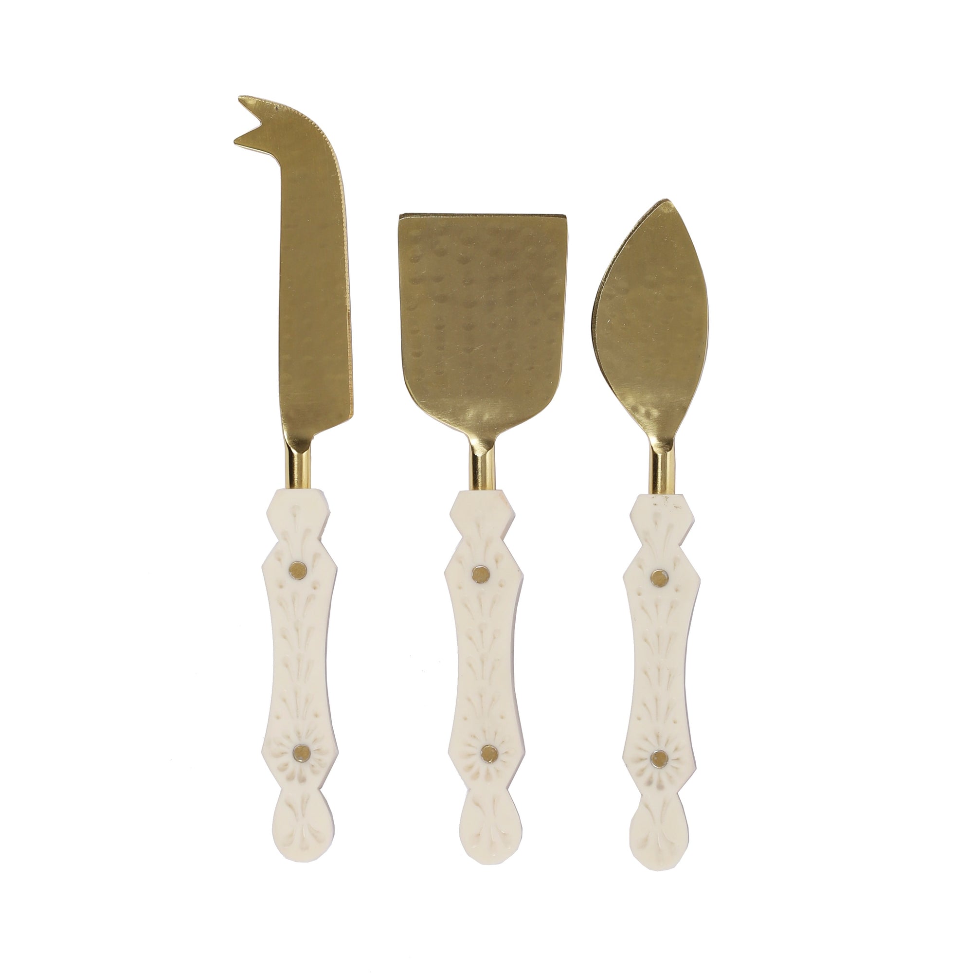 Grace Cheese Knives Ivory And Gold Set Of 3