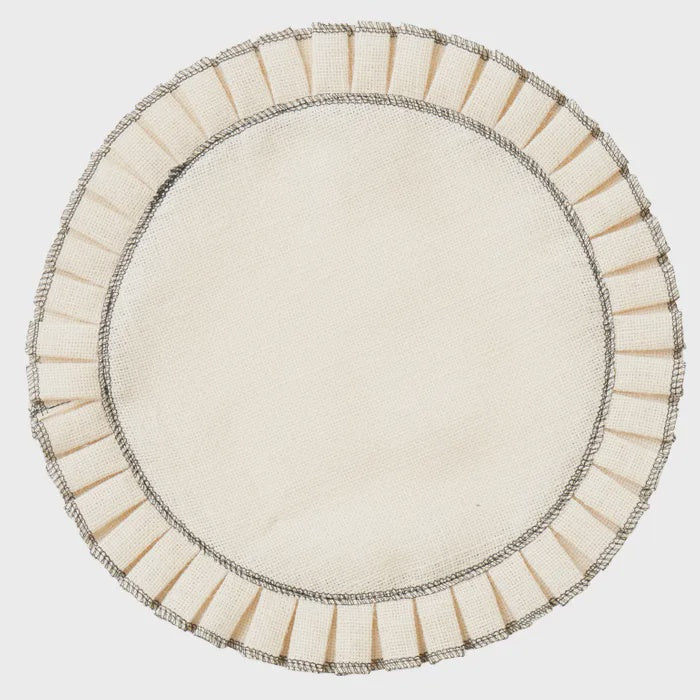 Pleat Jute Placemat 38cm Ivory/Black