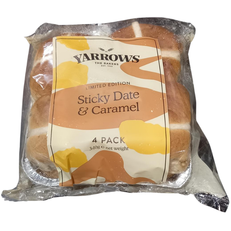 Yarrows Sticky Date & Caramel Hot Cross Buns 4Pk