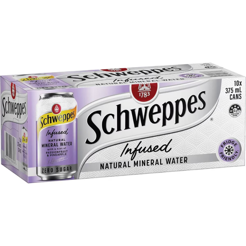 Schweppes Cans Mineral Water Passionfruit Pineapple 10x375mL