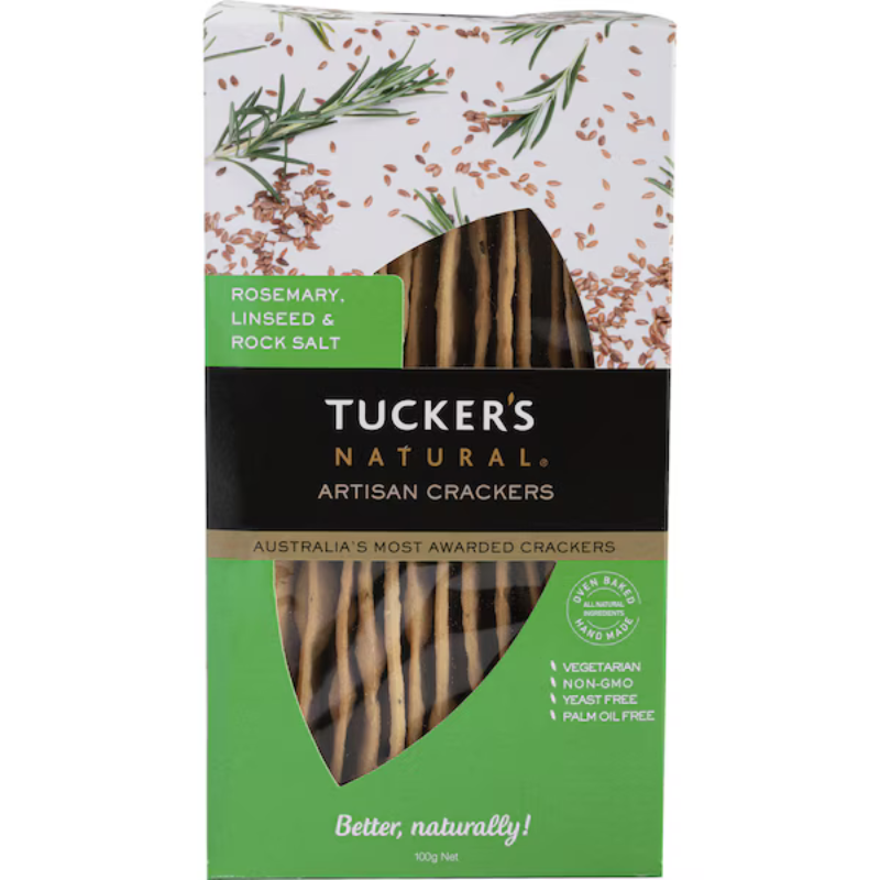 Tuckers Artisan Crackers Rosemary Linseed & Salt 100g