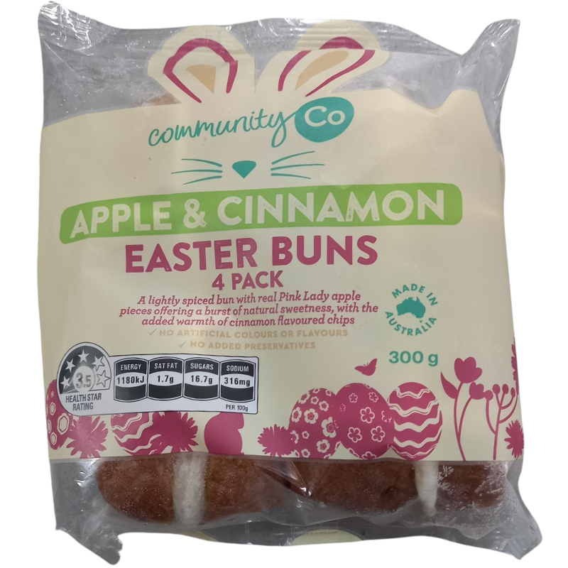 Community Co Apple & Cinnamon Easter Bun 4Pk (Frozen)