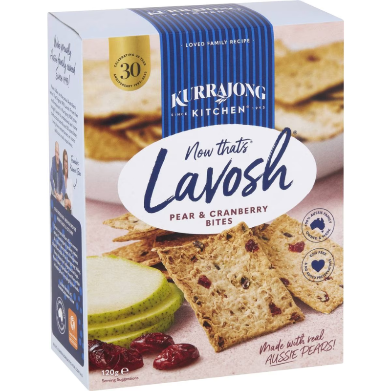 Kurrajong Kitchen Lavosh Pear & Cranberry Bites 120g