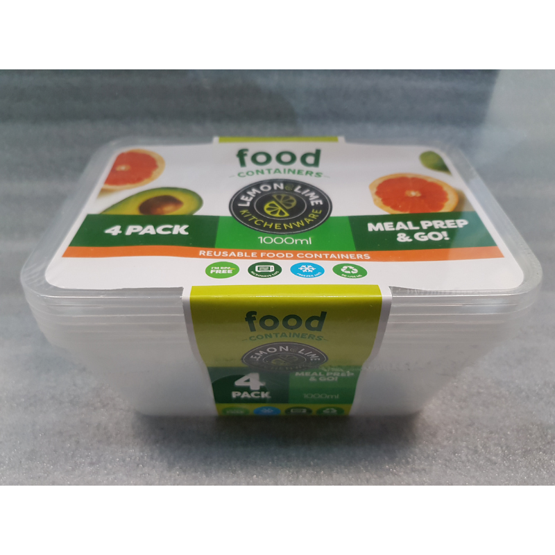Lemon&Lime Disposable Food Container & Lid Rectangle  1000ml 10Pk