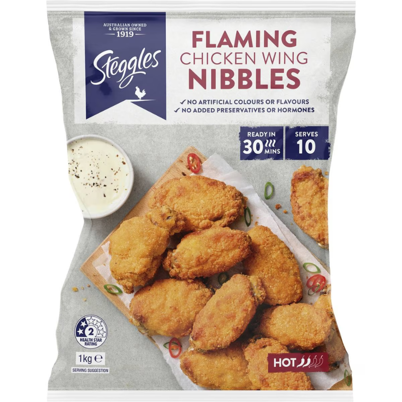 Steggles Chicken Wing Nibbles Flaming 1kg