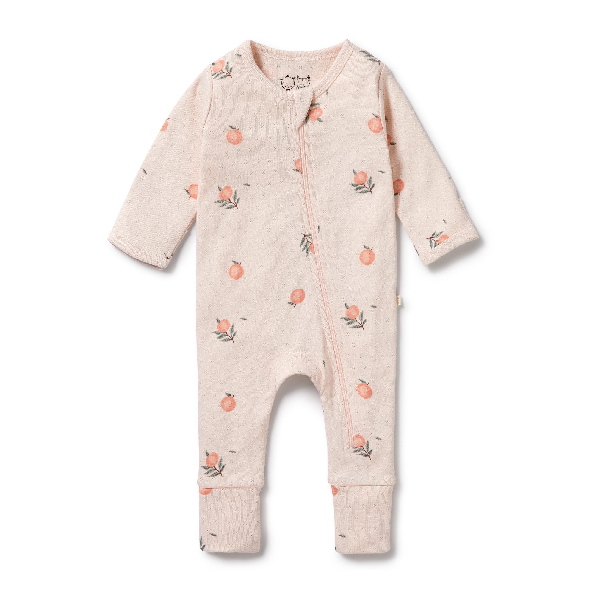 Wilson and Frenchy Organic Peaches Pointelle Zipsuit with feet 3-6mths