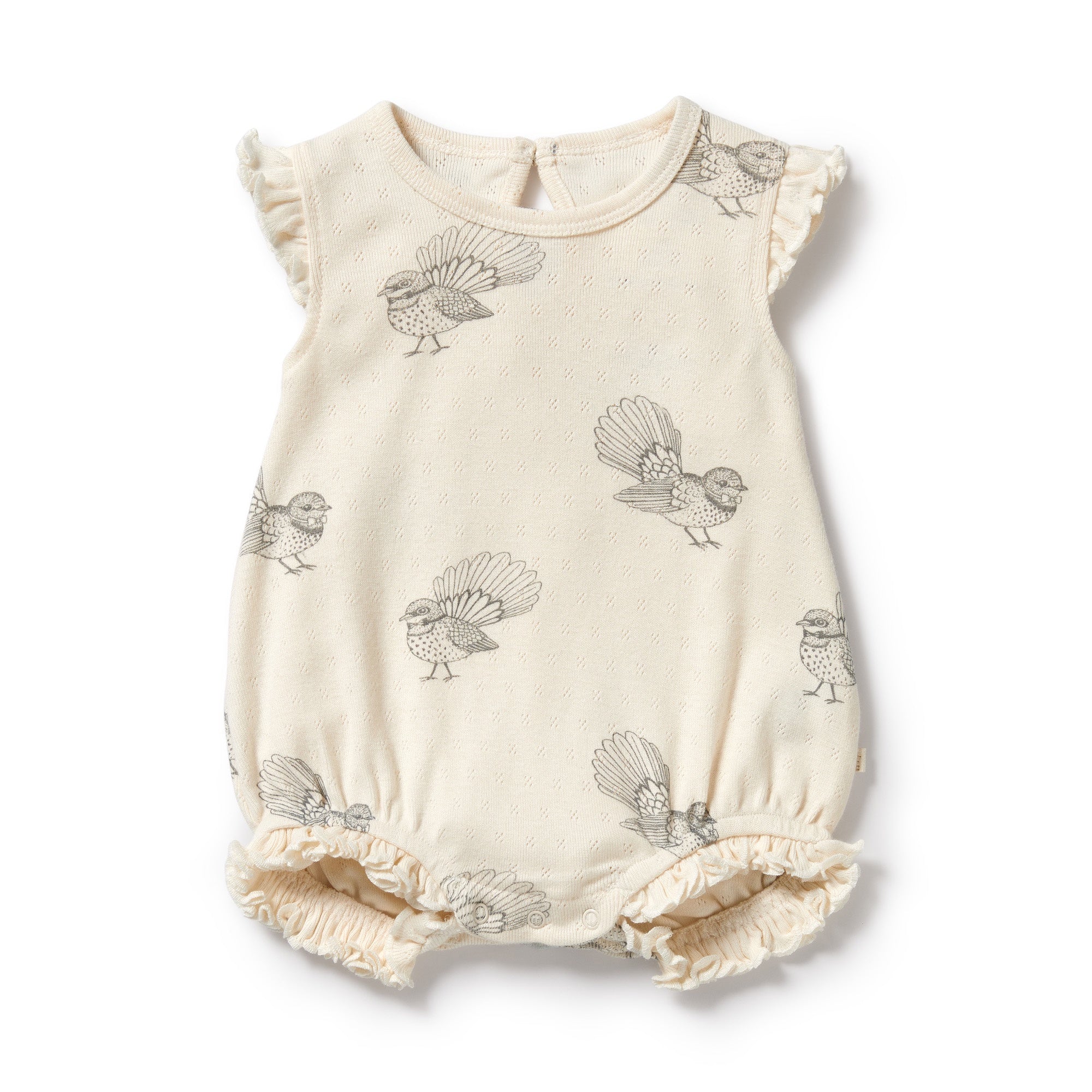 Wilson and Frenchy Organic Little Fantail Pointelle Ruffle Growsuit 3-6mths