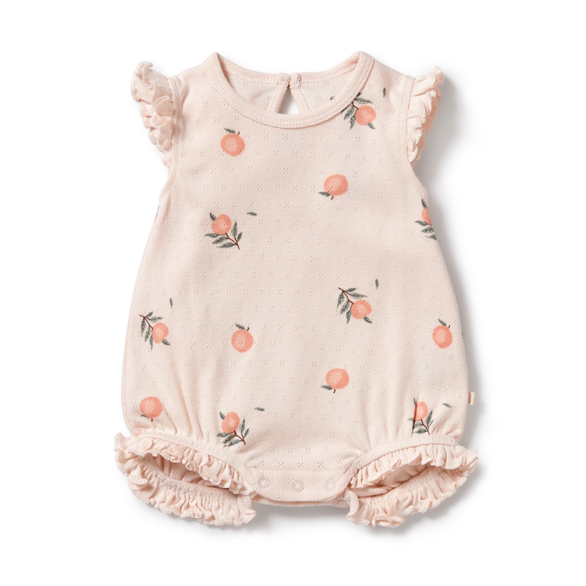 Wilson and Frenchy Organic Peaches Pointelle Ruffle Growsuit 3-6mths