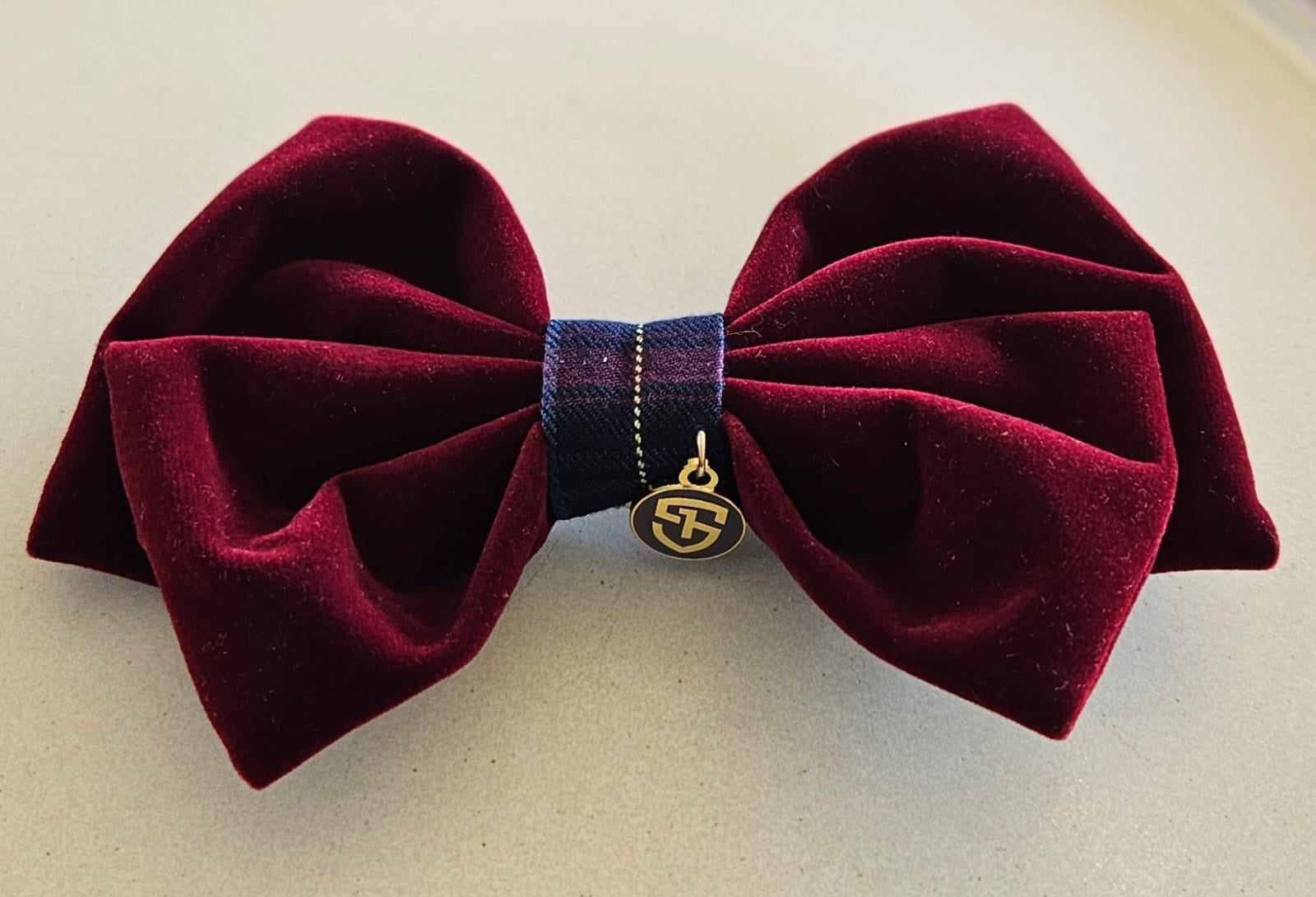 PREORDER - Burgundy Velvet Check Bow
