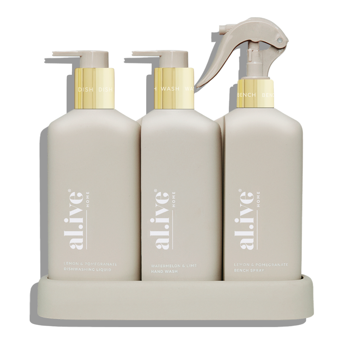 GOLD LTD EDITION Alive Dishwashing Liquid, Bench Spray, & Hand Wash Kitchen Trio 3 x 300ml - Lemon & Pomegranate + Watermelon & Lime