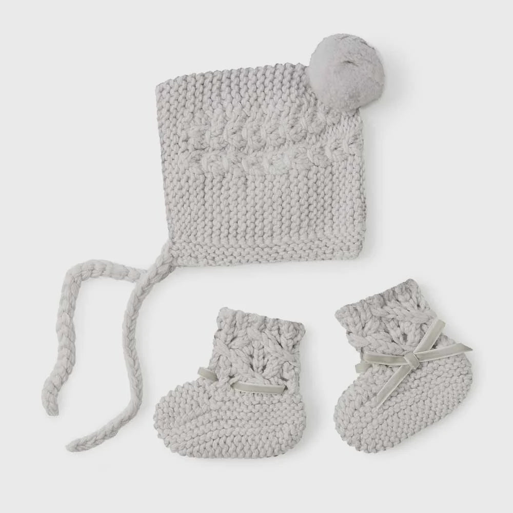 Snuggle Hunny Grey Merino Wool Bonnet & Booties