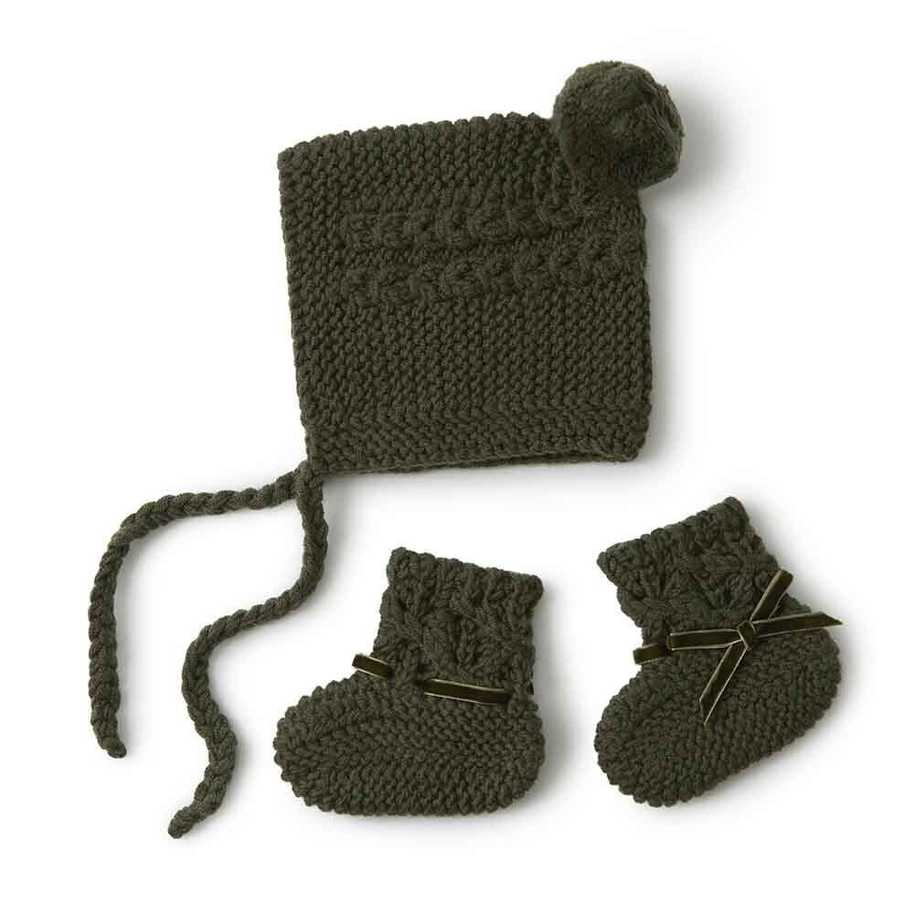 Snuggle Hunny Olive Merino Wool Bonnet & Booties