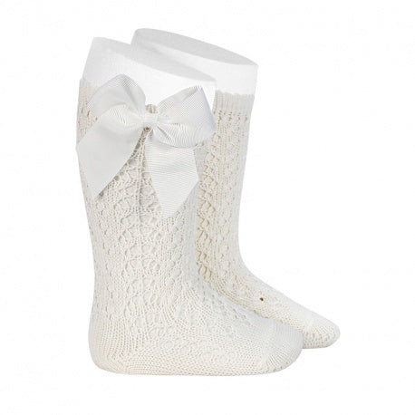 Condor 2519/2 Bow Openwork Knee High Sock Cream Size 000