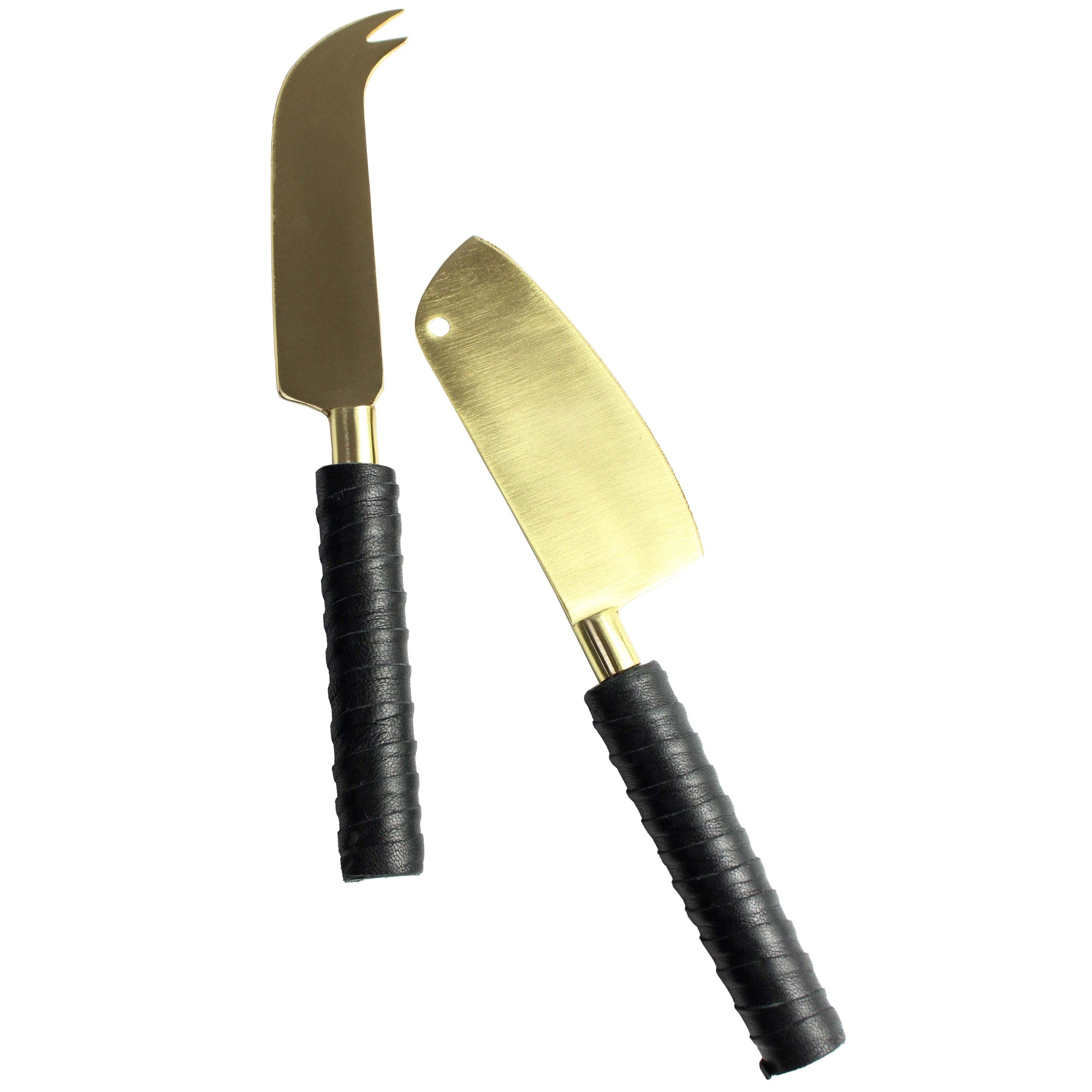 Cheese Knives Black Leather Set Of 2