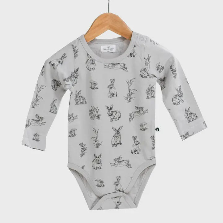 Burrow & Be Long Sleeve Baby Onesie - Grey Burrowers 3-6m