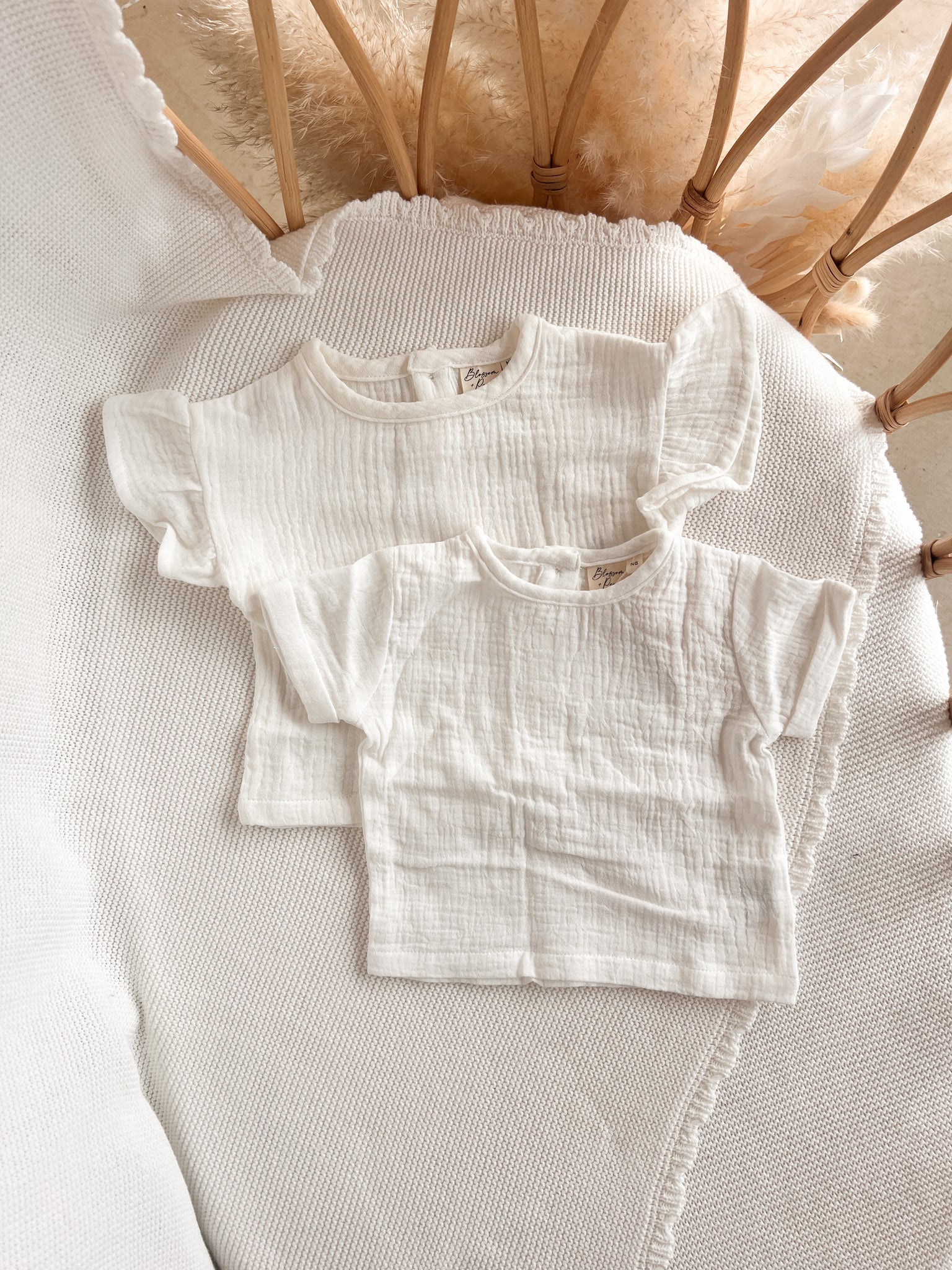 Vanilla Muslin Tee - Flutter Sleeve 6-12M