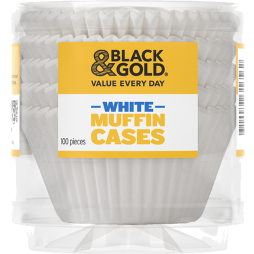 Black & Gold Muffin Cases White 100pk