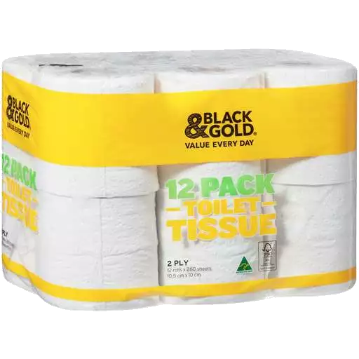 Black & Gold Toilet Roll White 2ply 12pk