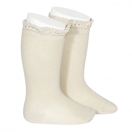 Condor 2409/2 Knee Sock with Lace edging Cuff - Linen 2