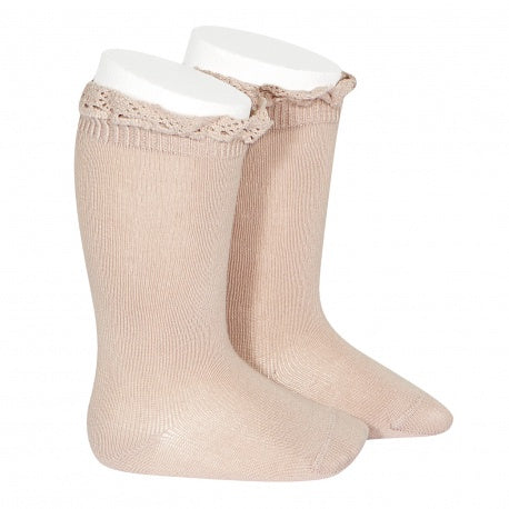 Condor 2409/2 Knee Sock with Lace edging Cuff - Old Rose 2