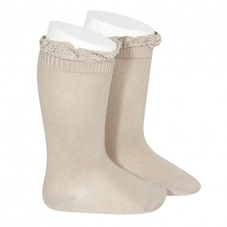 Condor 2409/2 Knee Sock with Lace edging Cuff - Stone 4