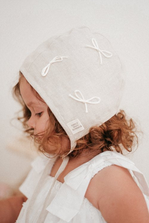 Baby Linen Bow Bonnet 0-3m