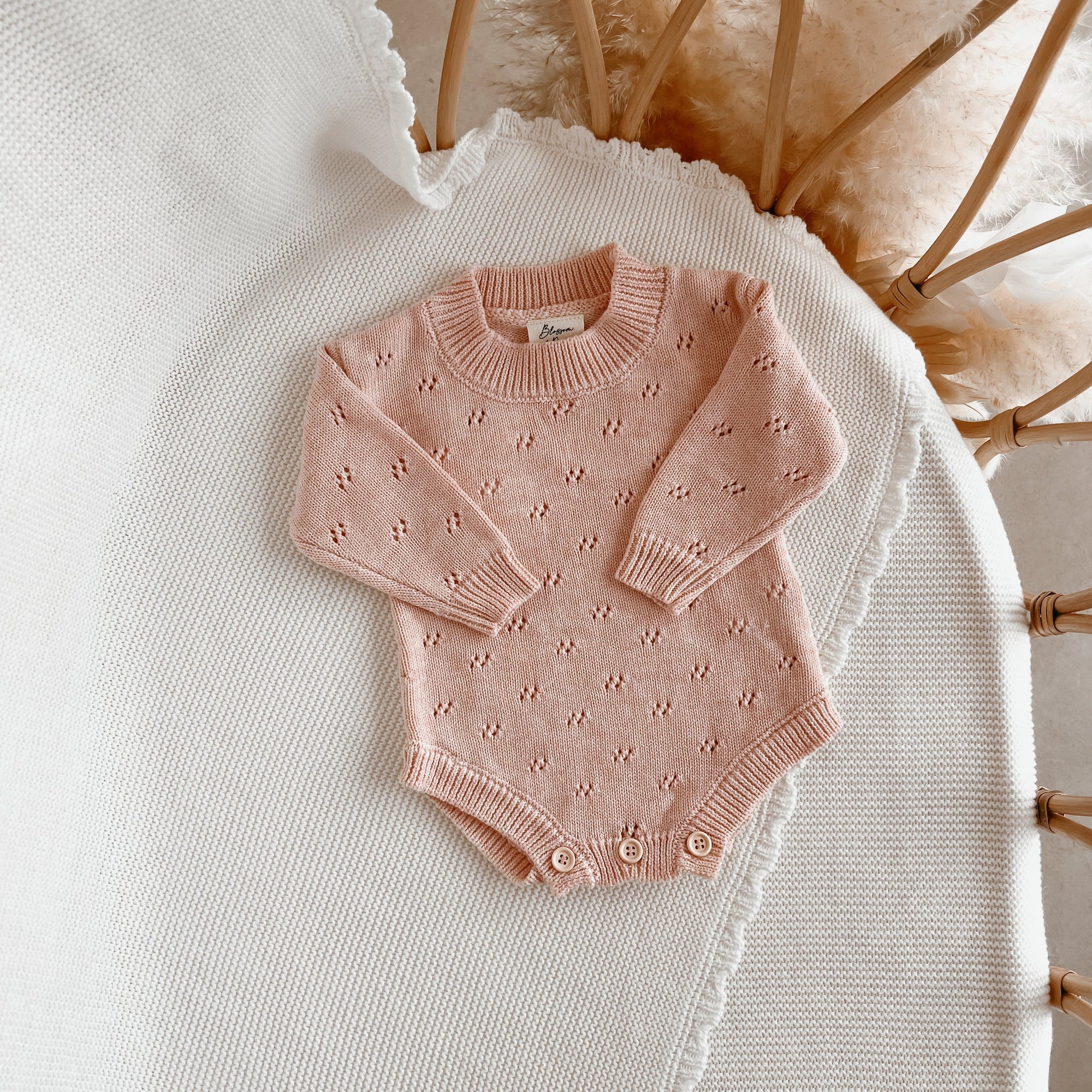 The Mabel Pointelle Knit Romper - Pink Lemonade 6-12M