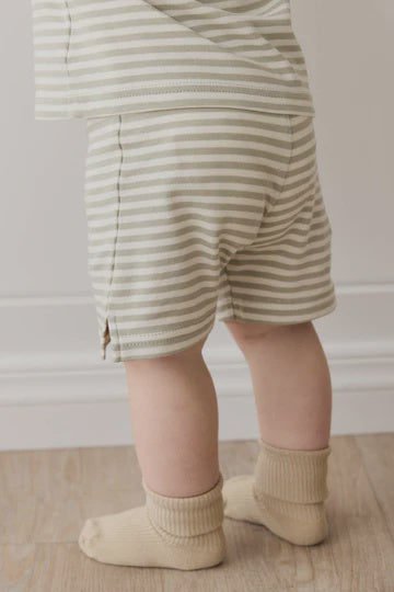 JK Pima Cotton Marley Short - Narrow Stripe Moss/Cloud 1YR