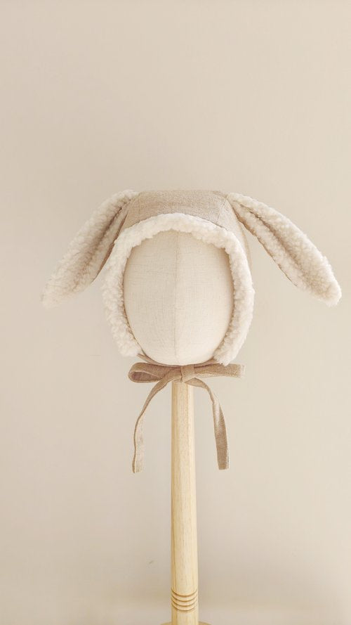 Baby Wool Bunny Bonnet - Fluffy Toffee 2-3y