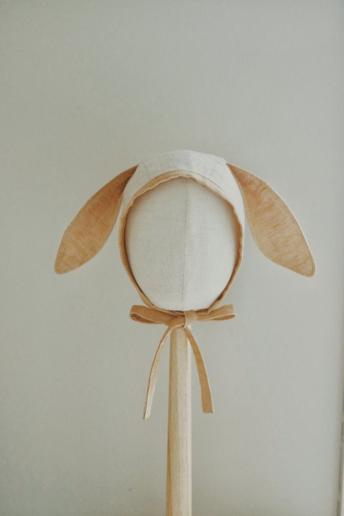 Baby Linen Bunny Bonnet - Ivory Bunny 0-3m